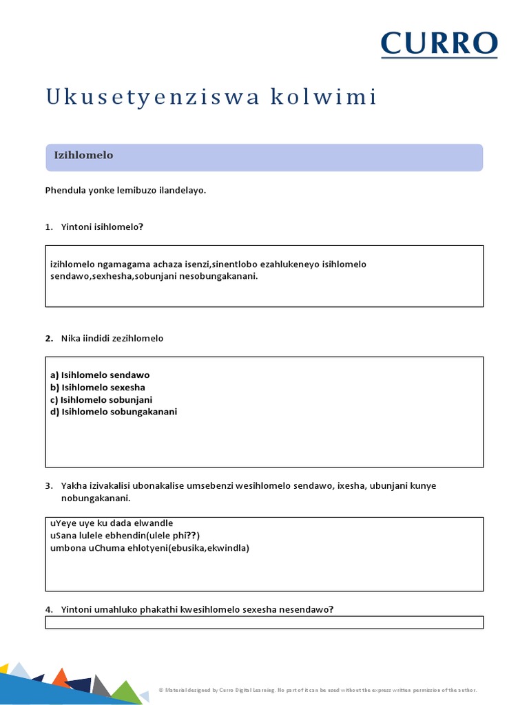 Umsebenzi Wesihlomelo | PDF