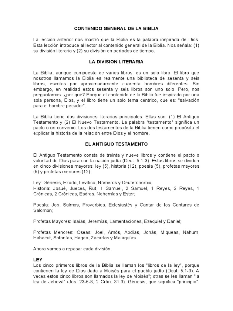 Resumen Contenidos de La Biblia | PDF | Biblia | Viejo Testamento