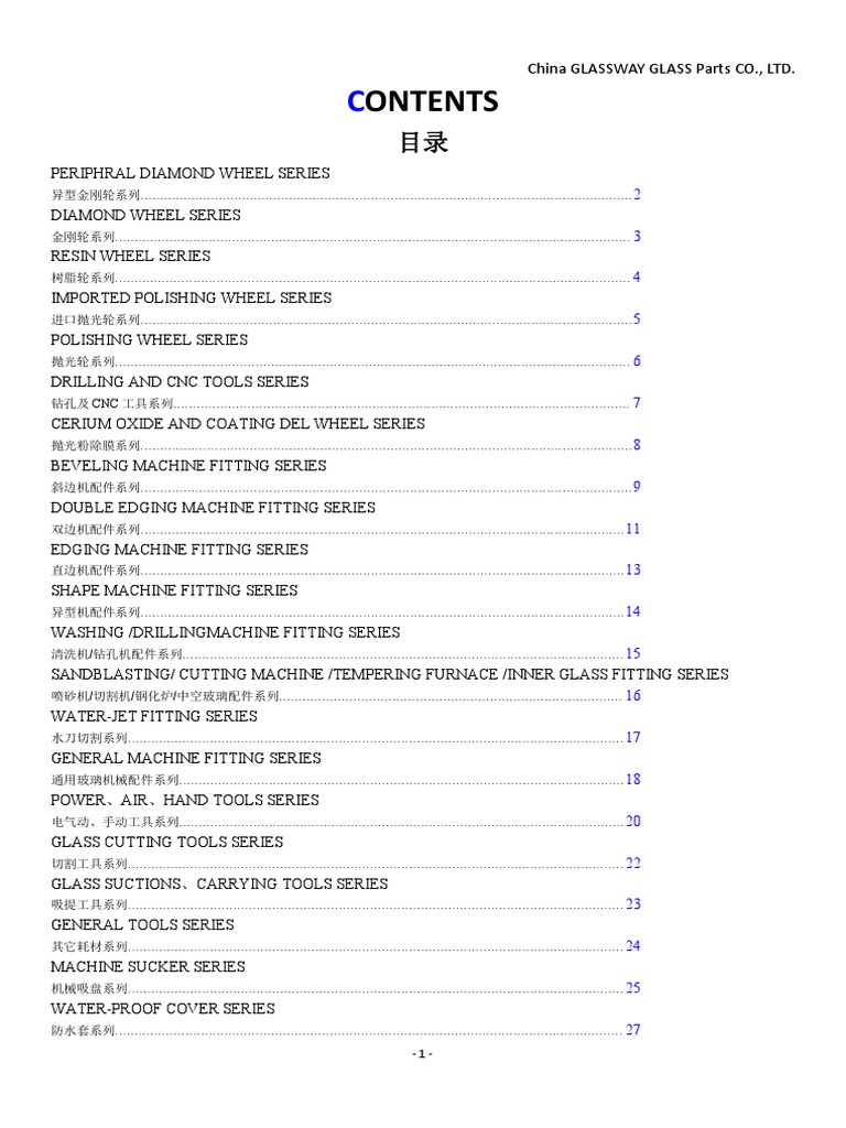 Glass Machinery Parts Catalog | PDF | Grinding (Abrasive Cutting) | Drill