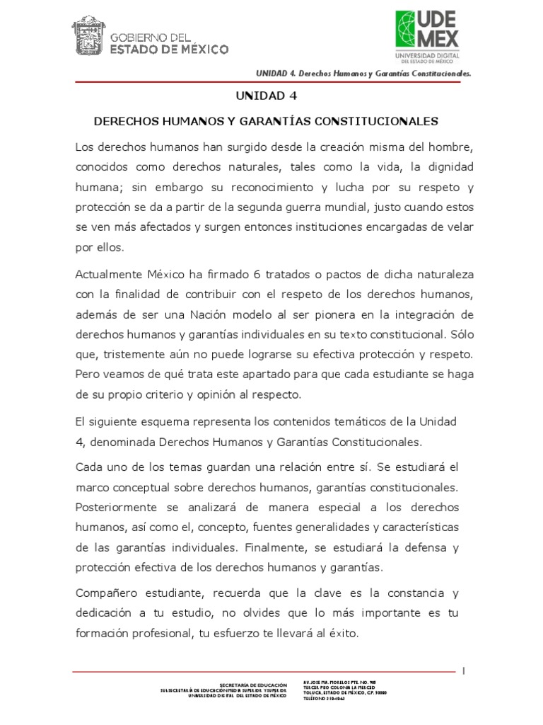 Unidad 4. Derechos Humanos y Garantías Constitucionales | PDF