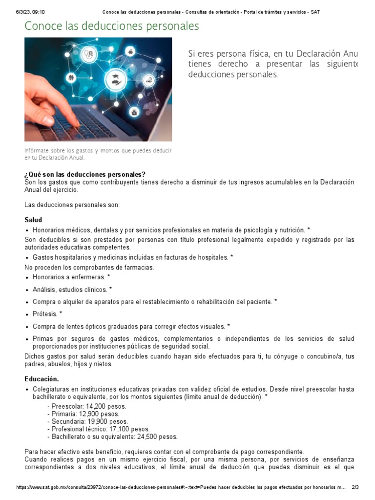 Deducciones Personales en la Declaración Anual | PDF