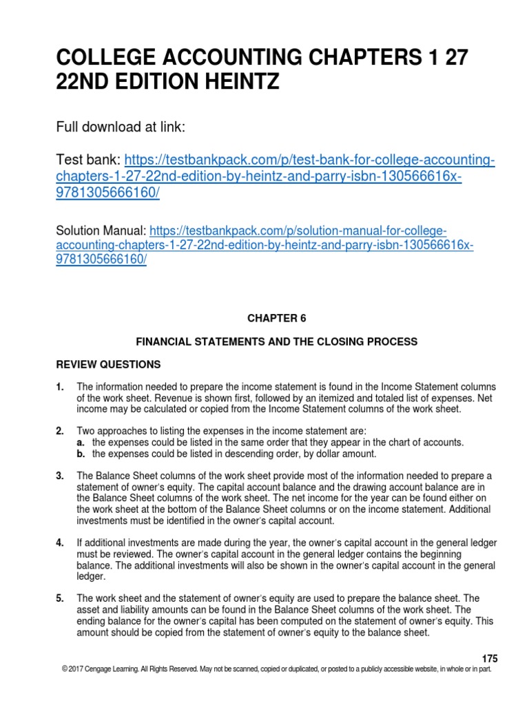 College accounting chapters 1 27 22nd edition heintz solutions manual