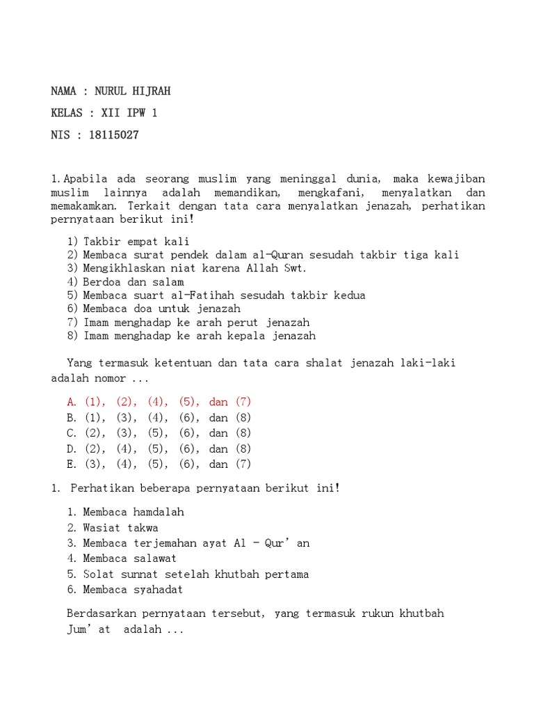 Kisi-Kisi Soal Latihan 1 Upw | PDF