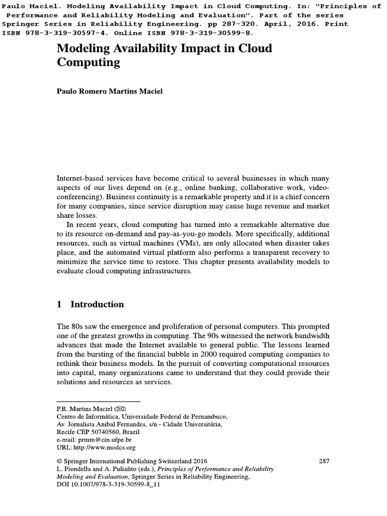Availability Impact in Cloud Computing | PDF