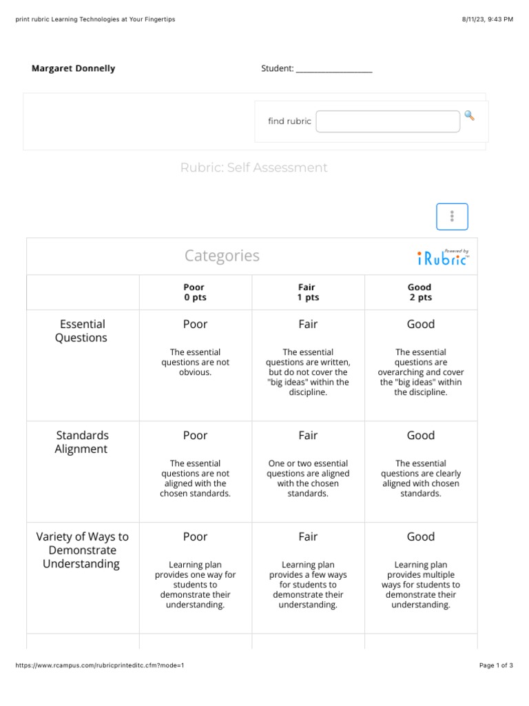 Print Rubric Learning Technologies at Your Fingertips PDF