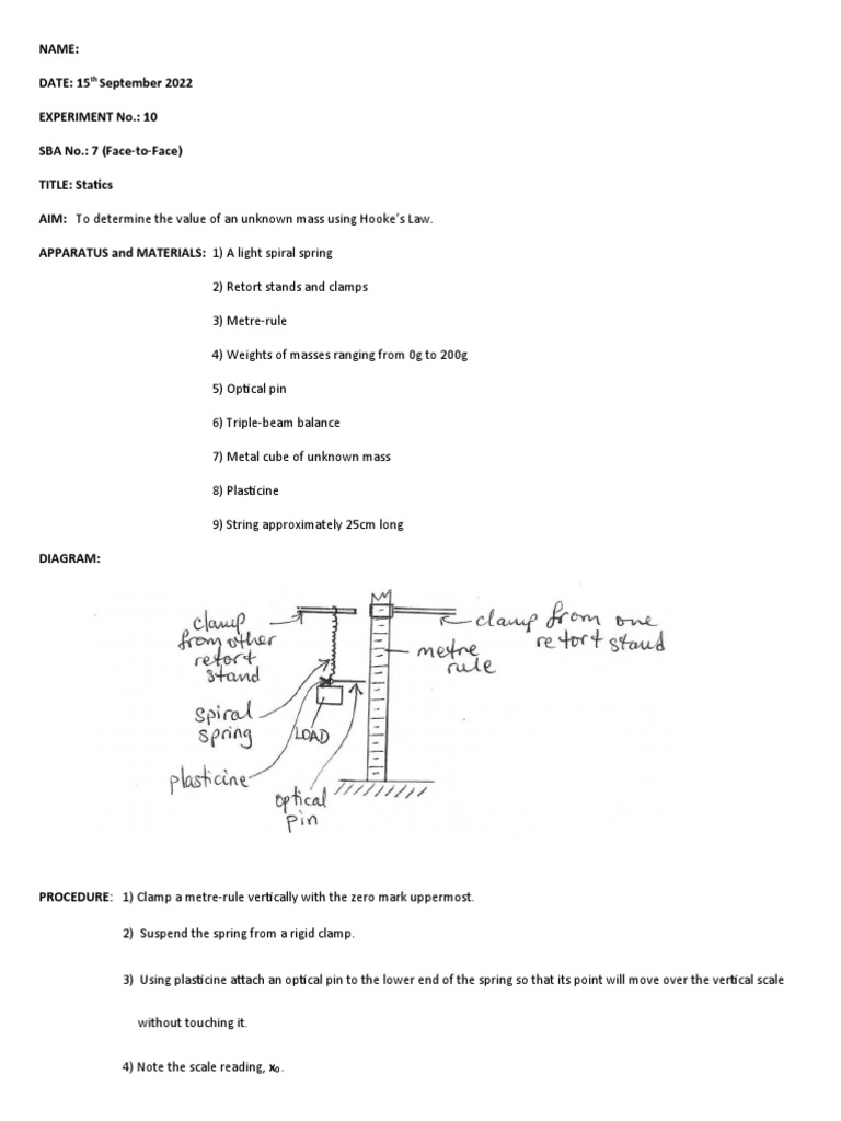 Determine Unknown Mass Using Hooke’s Law | PDF | Mass | Experiment