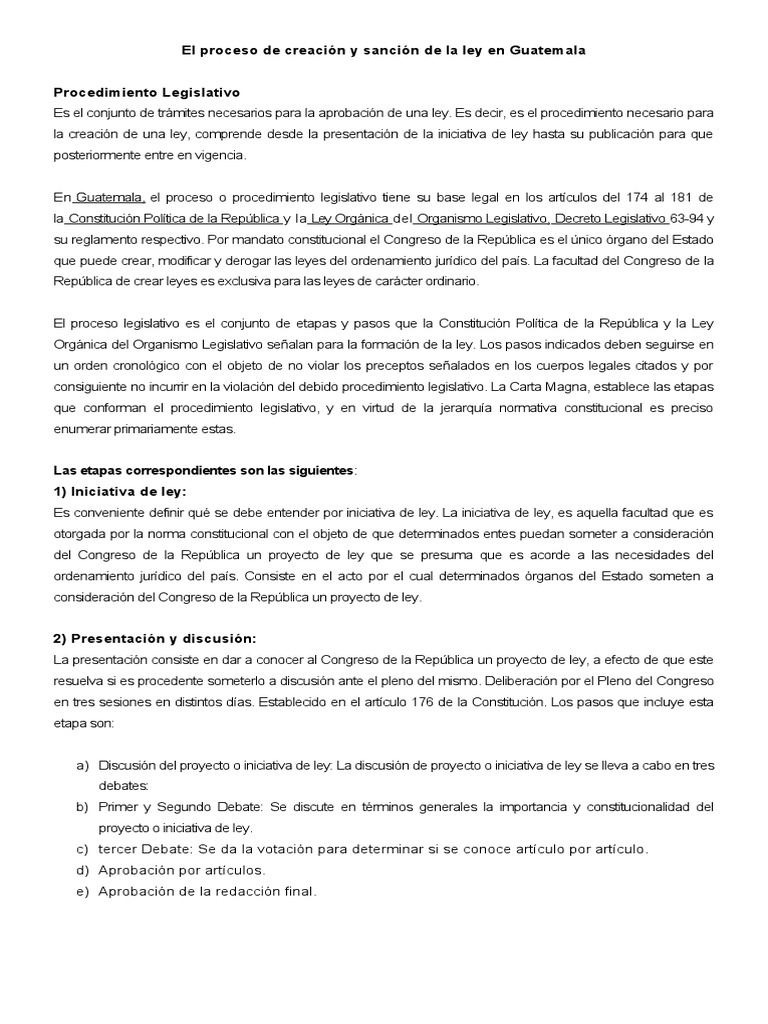 El Proceso de Creación y Sanción de La Ley en Guatemala | PDF | Derecho
