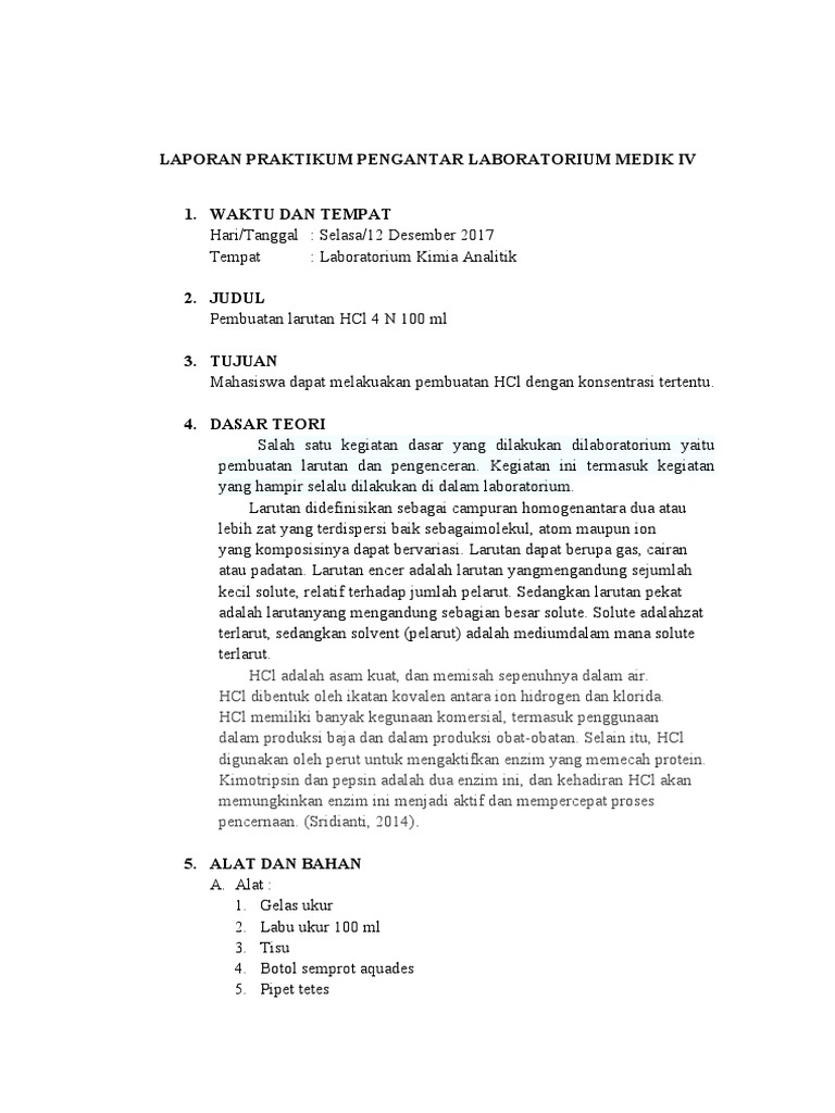 Membuat Larutan HCL 4N | PDF