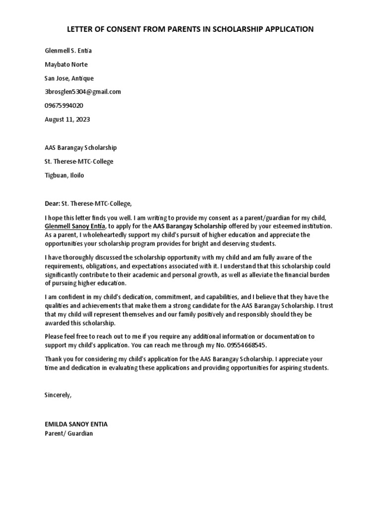 Parent Consent for AAS Scholarship | PDF
