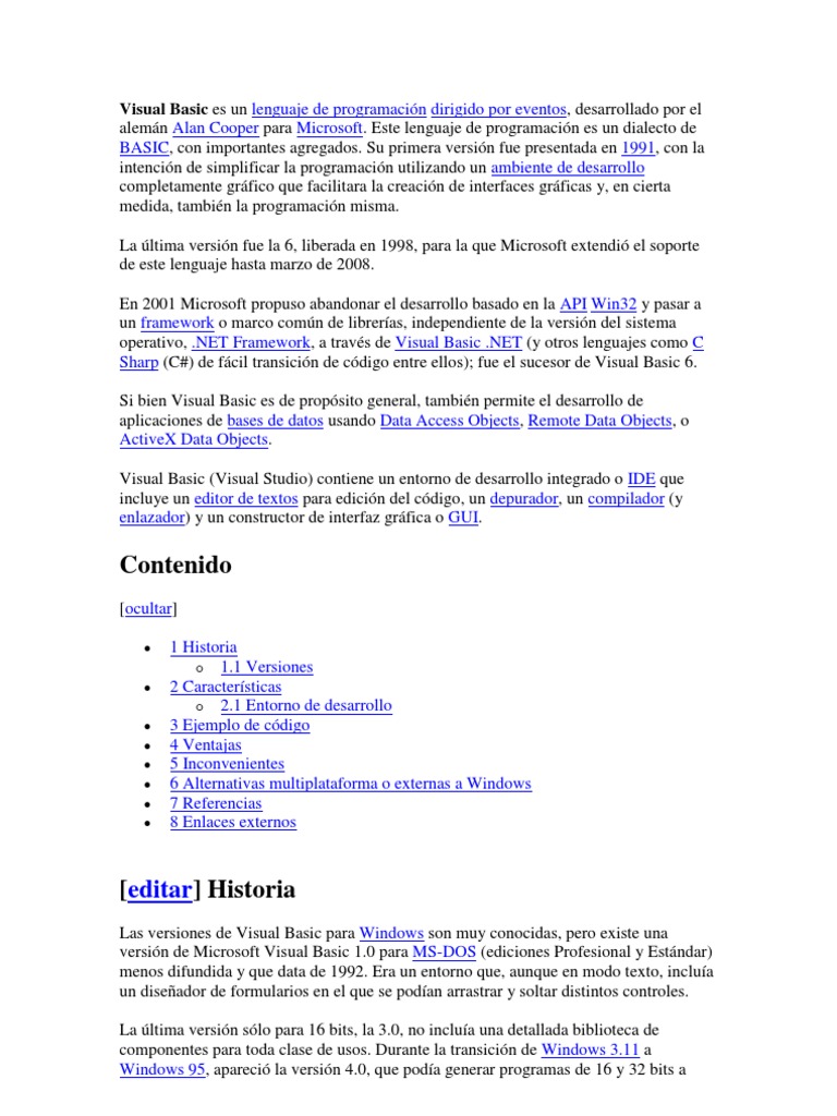 Historia de Visual Basic y sus versiones | PDF | Básico | Microsoft