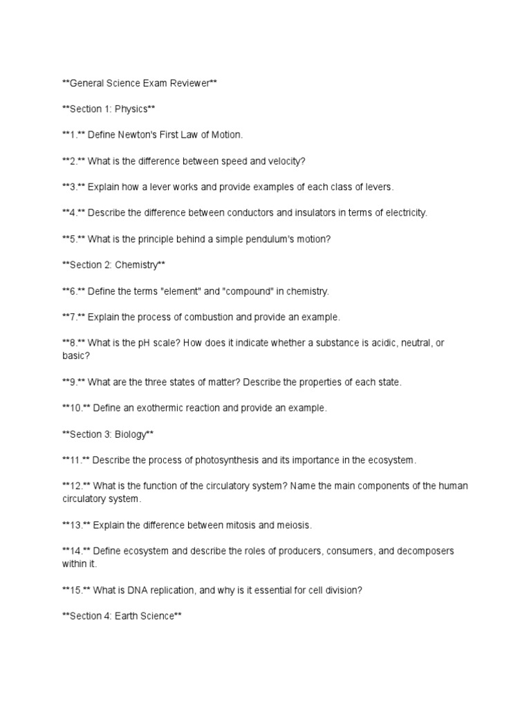 General Science Exam Reviewer Guide | PDF | Science & Mathematics