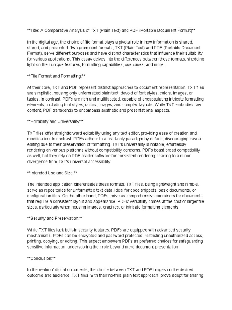(Plain Text) vs. PDF (Portable Document Format) | PDF | Text File ...