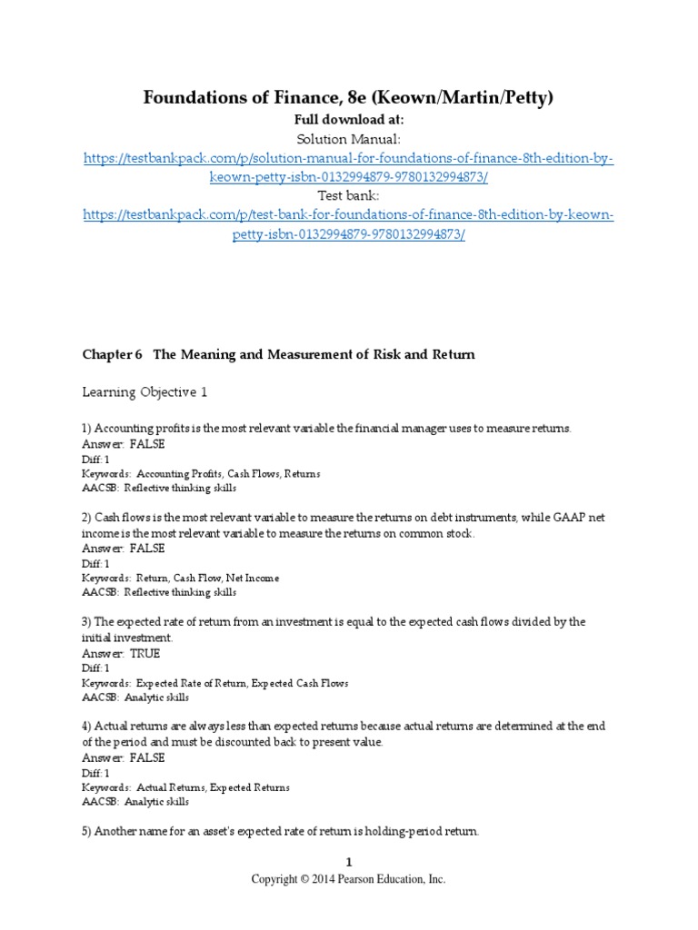 Foundations of Finance 8th Edition Keown Test Bank 1 PDF Beta