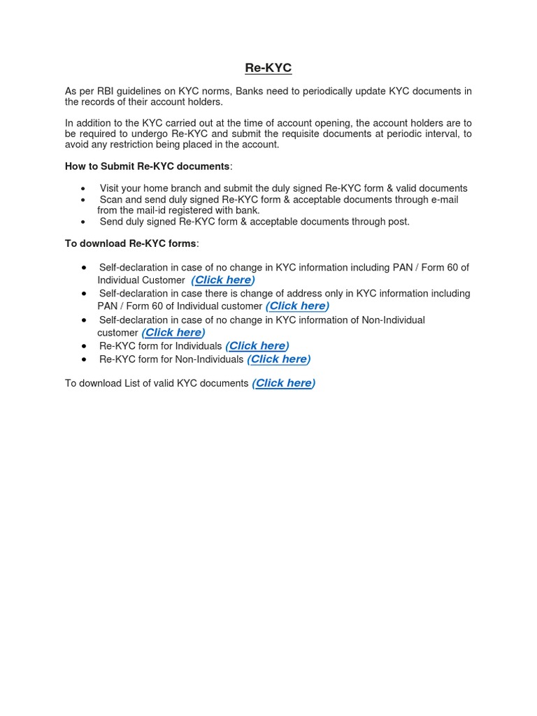 Re-KYC Process and Guidelines | PDF