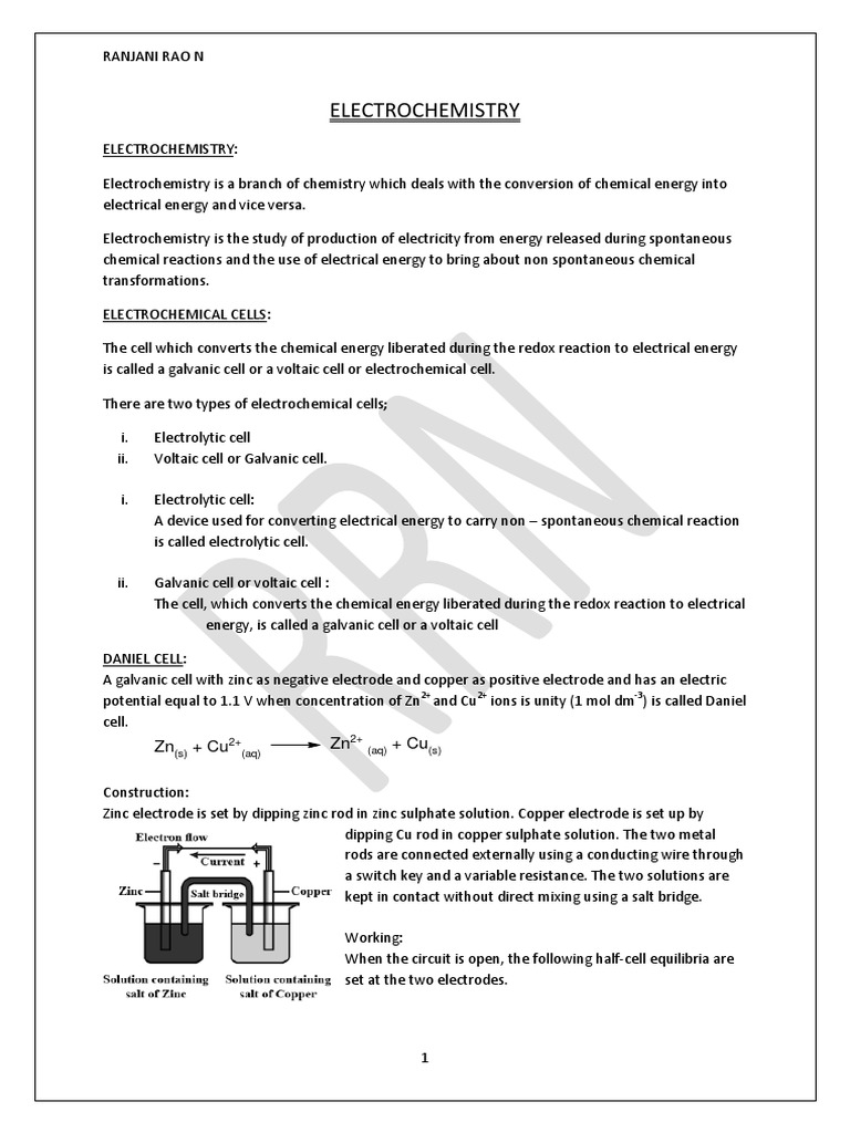 Electrochemistry Notes PDF Electrochemistry Anode