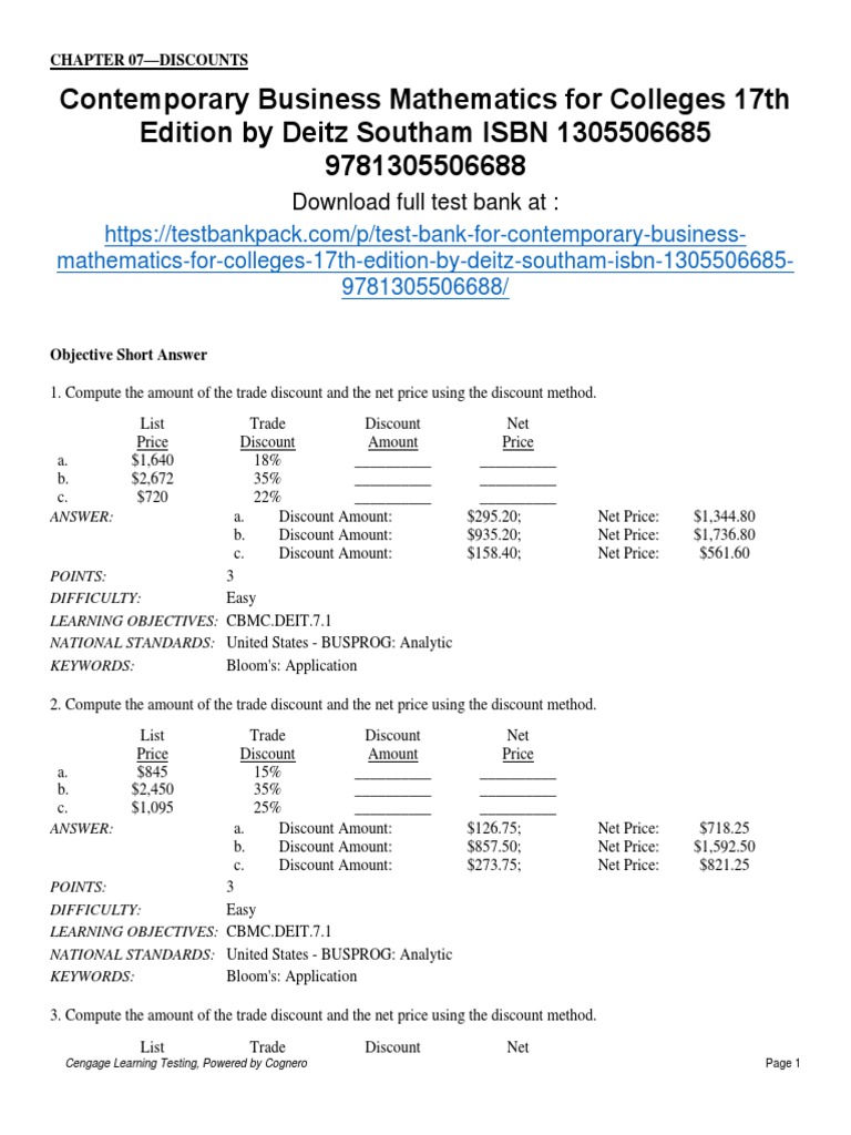 Discounts in Business Mathematics | PDF | Finance & Money Management