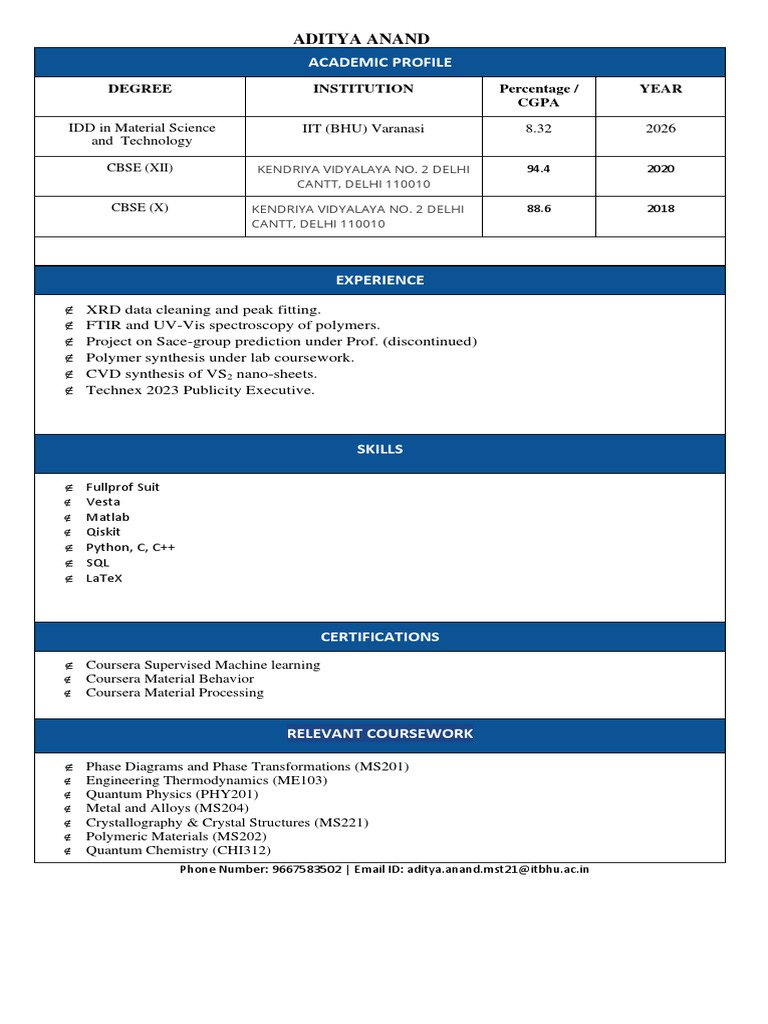 Academic Profile: Aditya Anand | PDF | Technology & Engineering