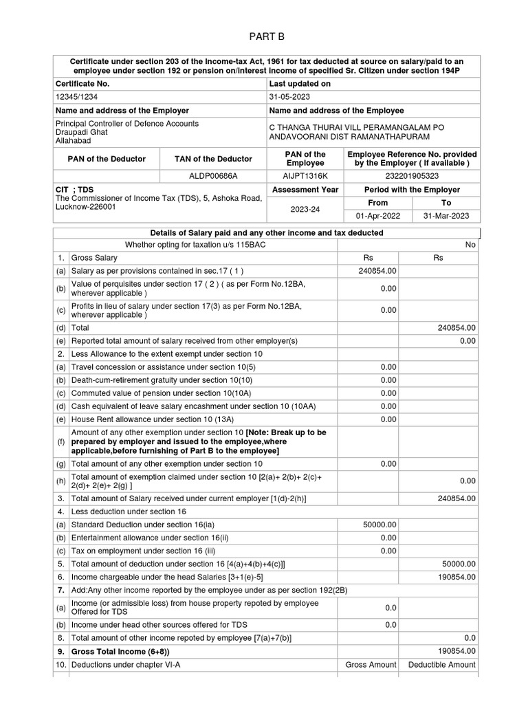 Form 16 b pdf
