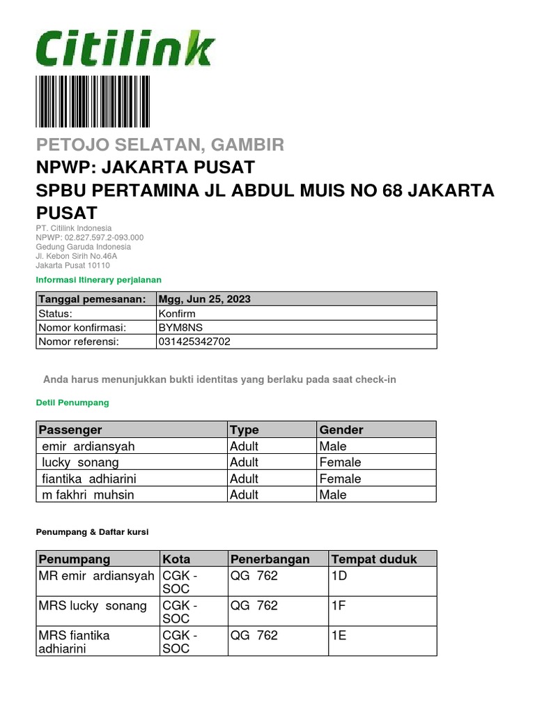 Itinerary Pdf