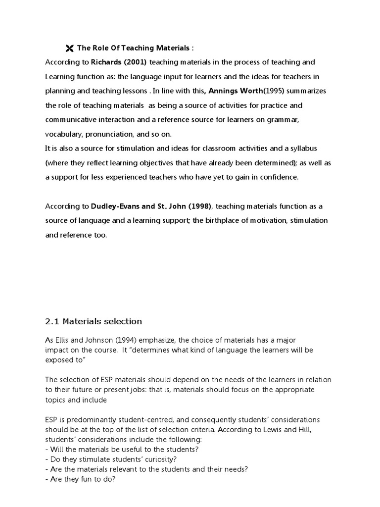 The Role of Teaching Materials PDF