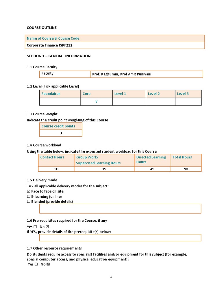 Corporate Finance Course Outine 2.0 ARP | PDF