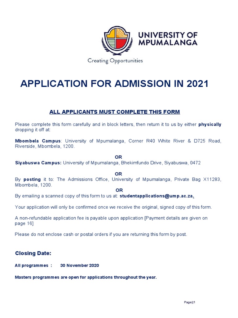 2021 Ump Application Form | PDF