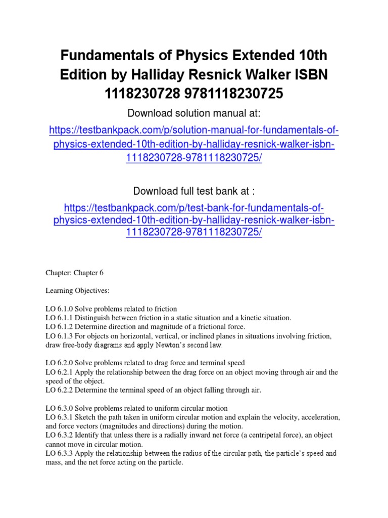 Fundamentals of Physics Extended 10th Edition Halliday Test Bank 1 | PDF