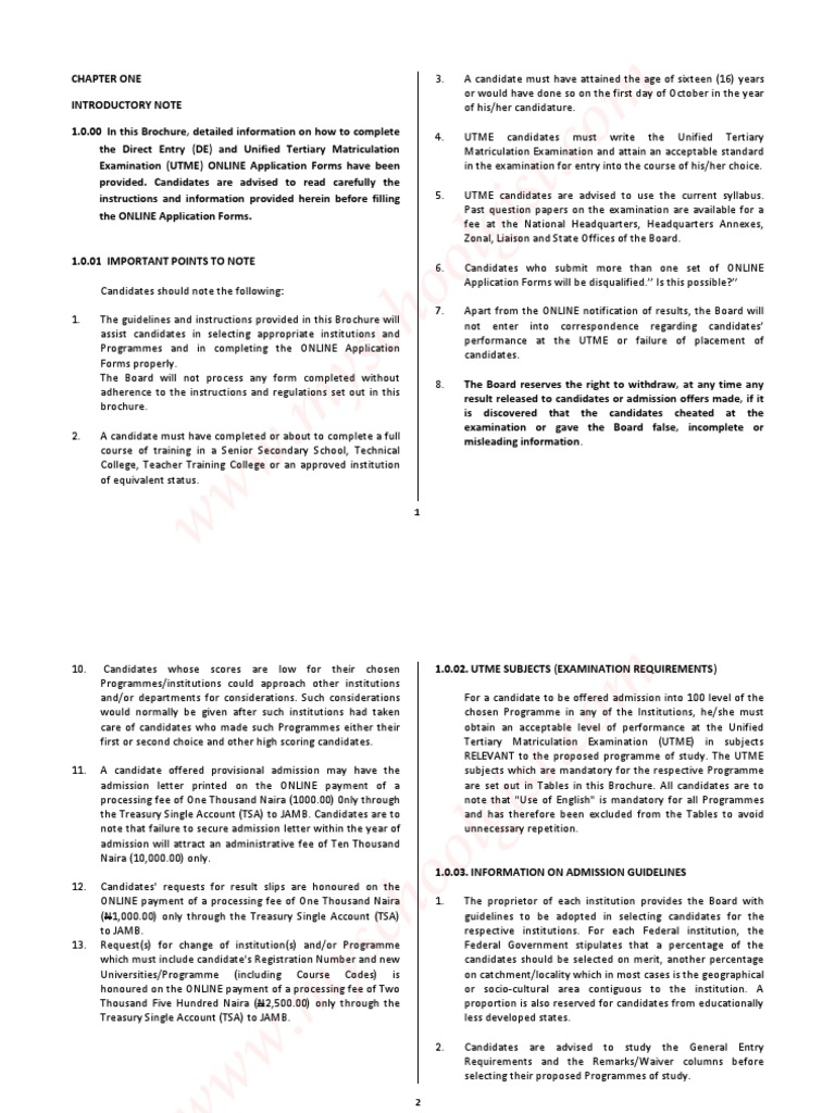 JAMB Brochure Introductory Note PDF