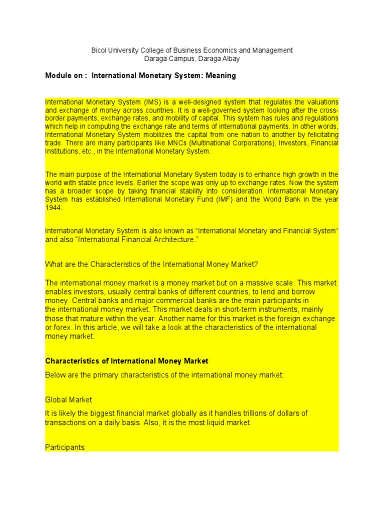 Overview of the International Monetary System | PDF | Financial Markets ...