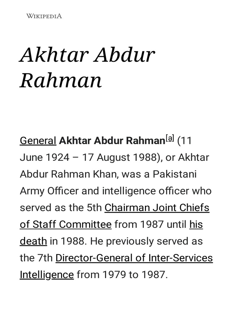 Akhtar Abdur Rahman: Unsung Hero of Pakistan | PDF