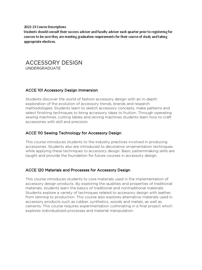 SCAD Accessory Design Course Catalog | PDF