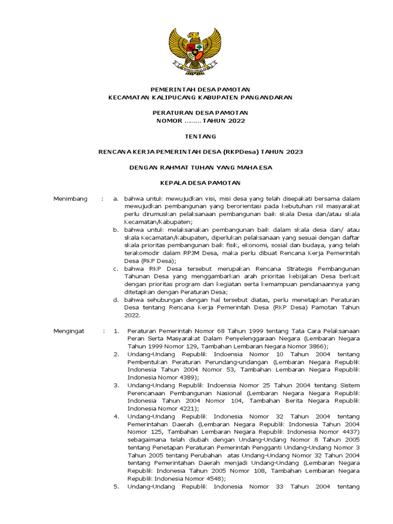 PERDES RKP Desa 2023 | PDF