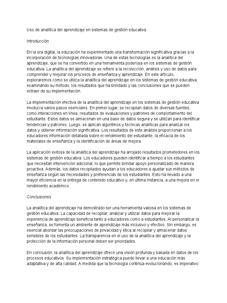 Analítica Del Aprendizaje en Sistemas de Gestion Educativa | PDF | Negocios