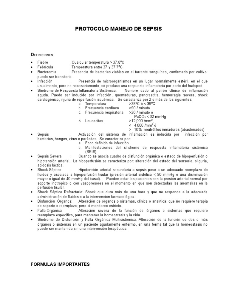 Protocolo de Sepsis 2 | Septicemia | Ciencias de la Salud