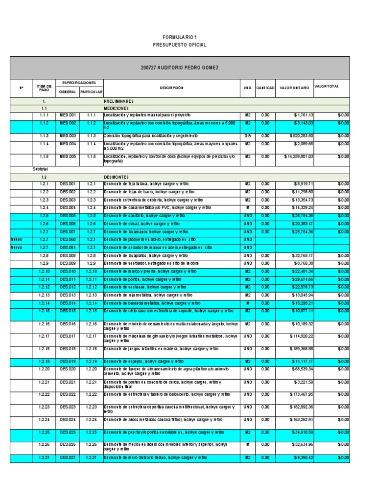 Memorias de Cantidades - Preliminares, PDF, Fundación (Ingeniería)