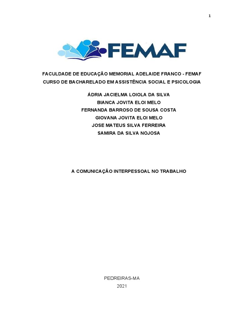 Luana Martins - Faculdade de Educação Memorial Adelaide Franco - FEMAF -  Pedreiras, Maranhão, Brasil