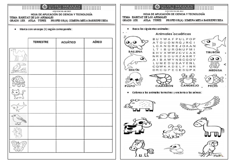 Ficha Hábitat de Los Animales PDF