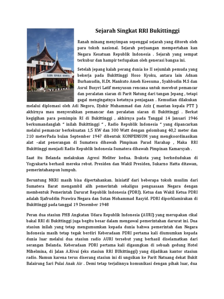 Sejarah RRI Bukittinggi: Radio Perjuangan | PDF | Perjalanan