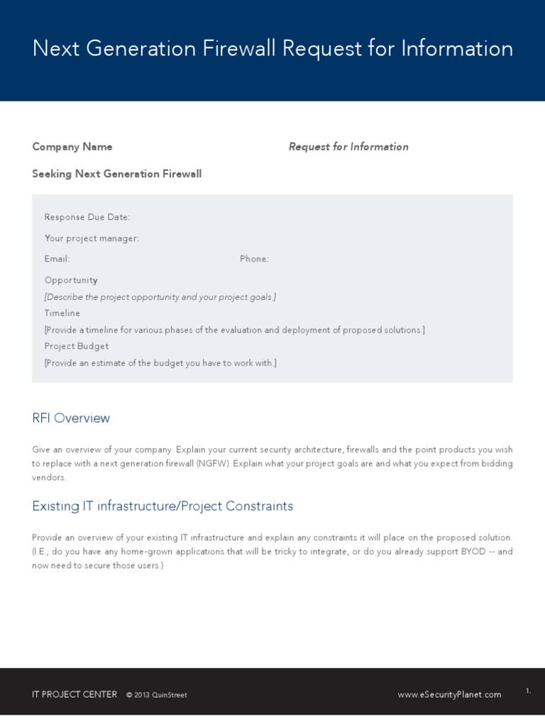 Next Generation Firewall RFI Overview | PDF | Request For Proposal ...