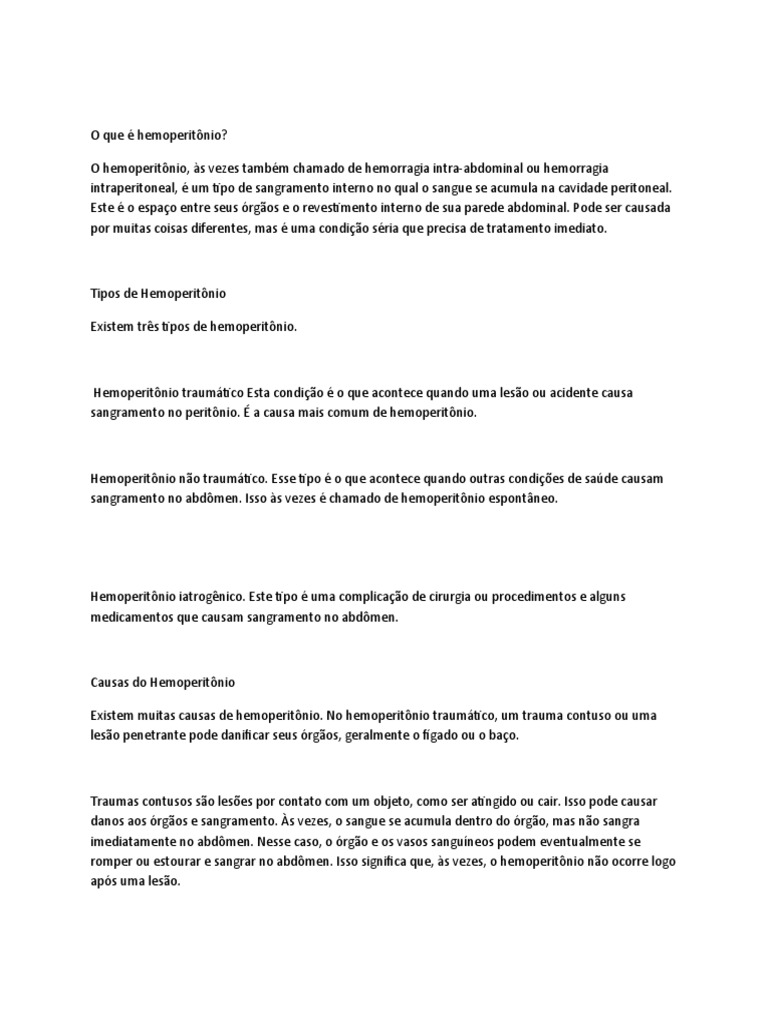 O Que é Hemoperitóneo | PDF | Gravidez | Fígado