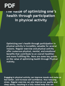 The Value of Optimizing One's Health Through Participation in Physical Activity