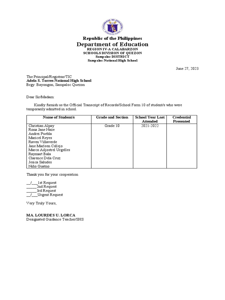 Request Form 137 - 2223 | PDF | Philippines