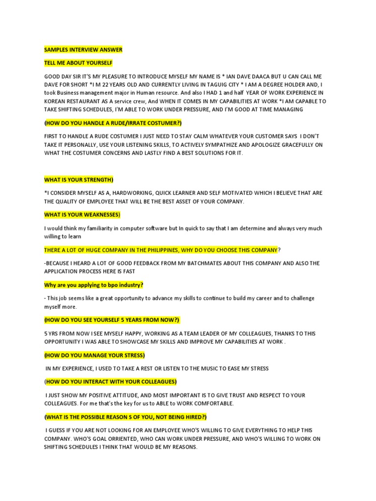 Samples Interview Answer 2 | PDF | Cognition | Psychology