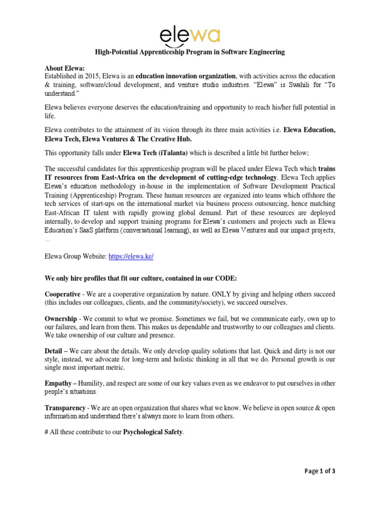 Software Development Apprenticeship Program Vacancy | PDF | Outsourcing