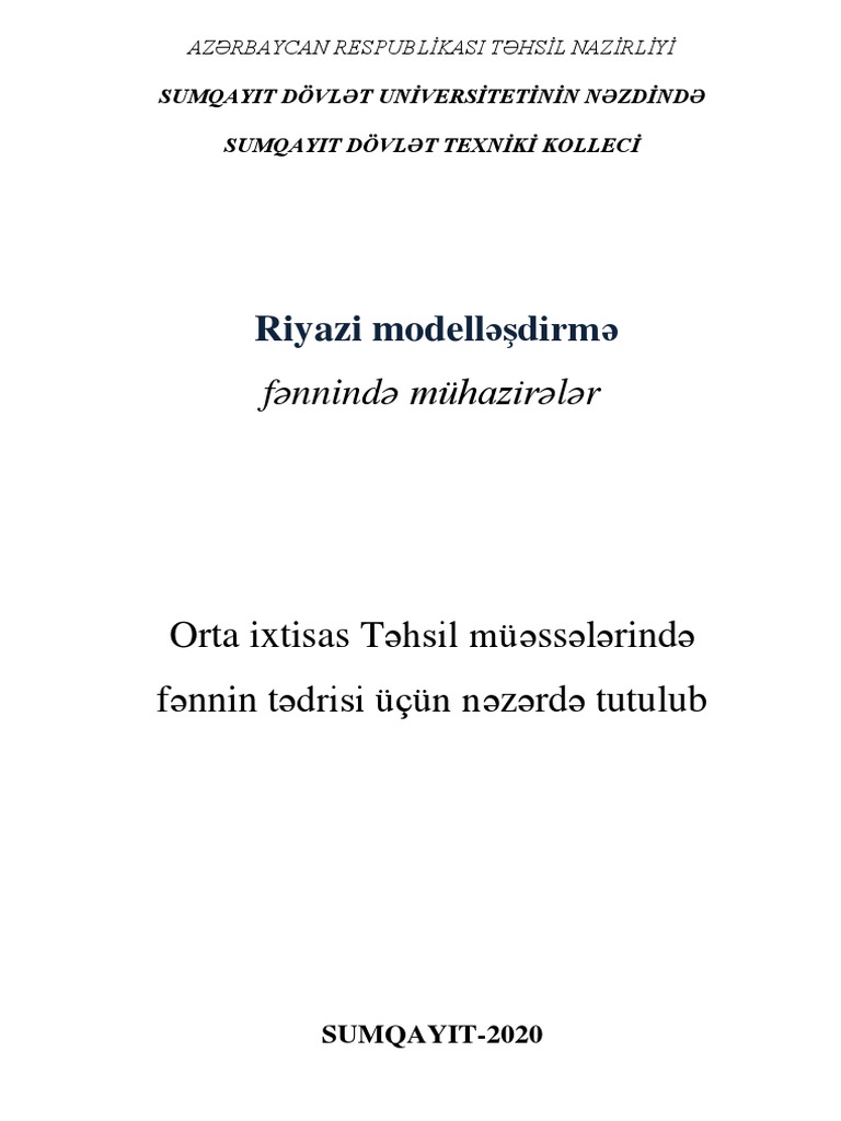 Riyazi Model Mühazirə PDF
