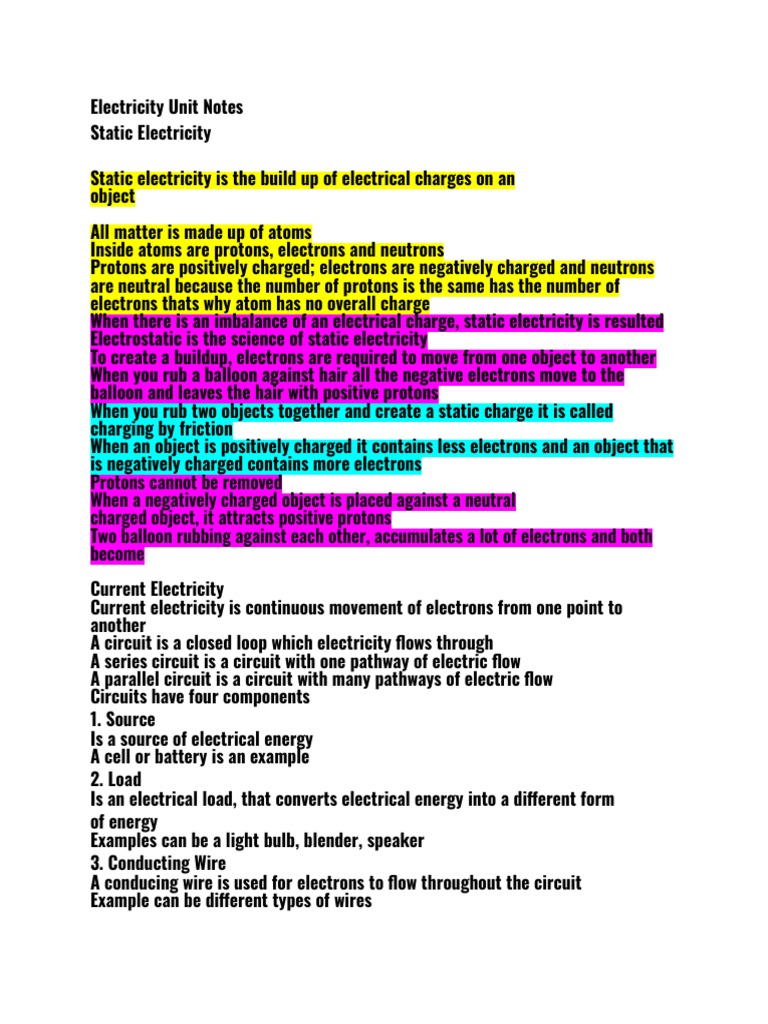 Grade 8 Static Electricity Notes | PDF | Electrical Resistance And ...