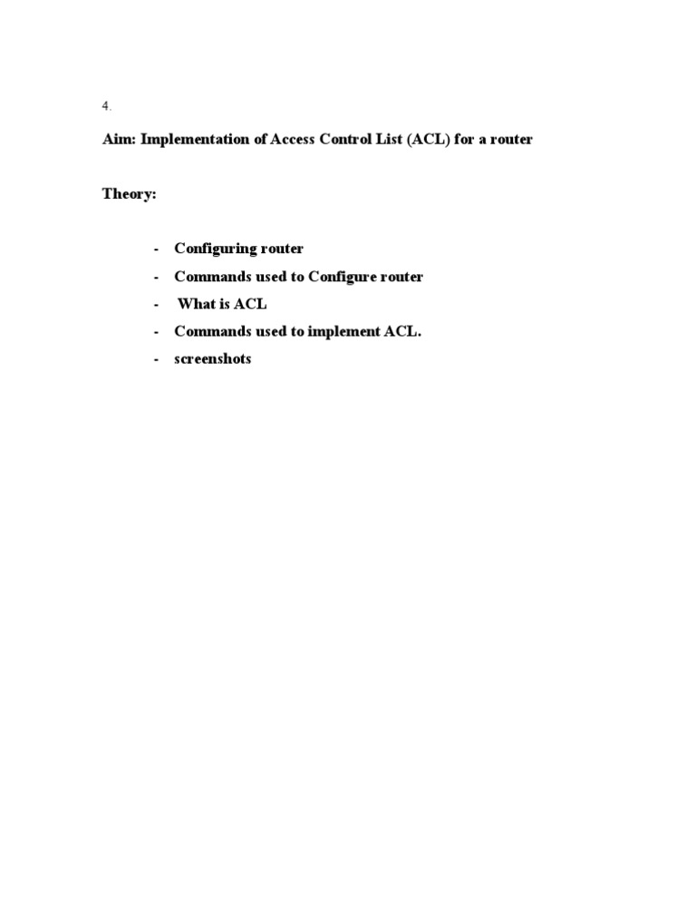 Aim: Implementation of Access Control List (ACL) For A Router | PDF