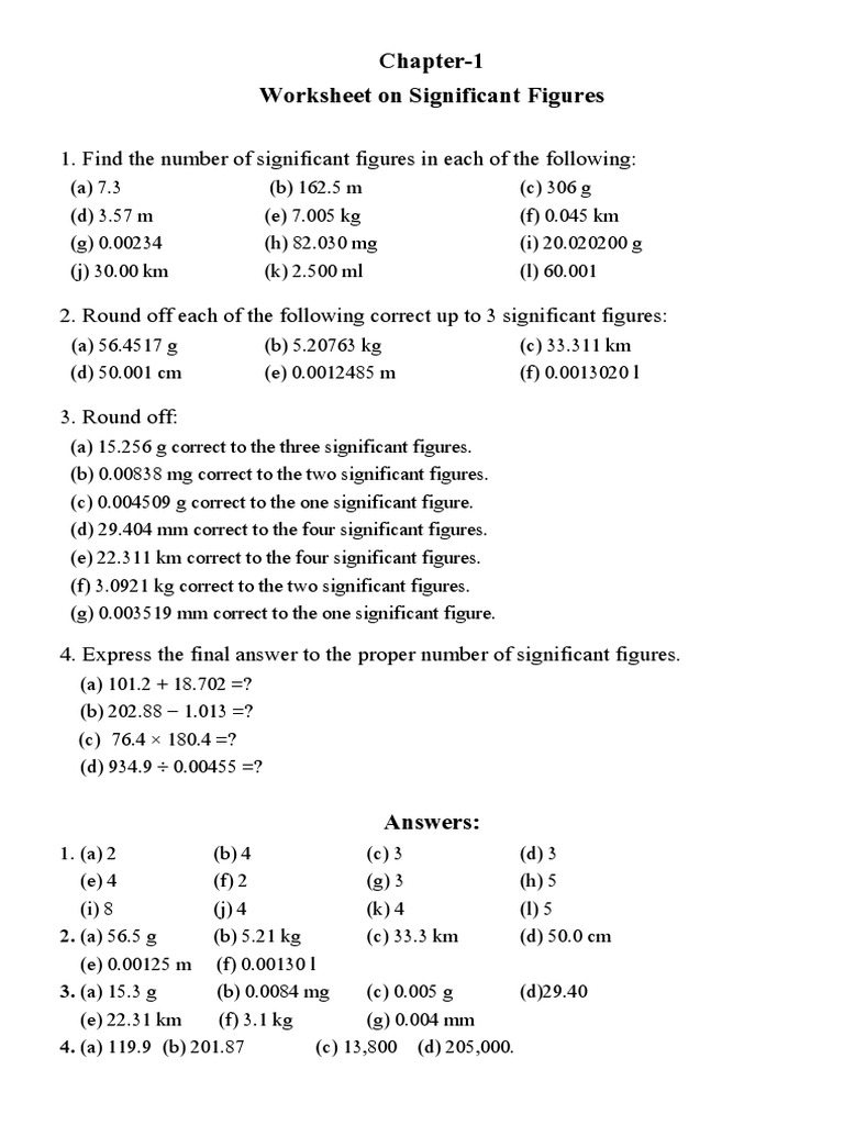 Significant Figures and mole concept Worksheets - Copy | PDF