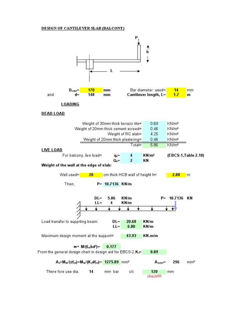 Cantilever Balcony Slab Design Guide | PDF | Mechanical Engineering ...