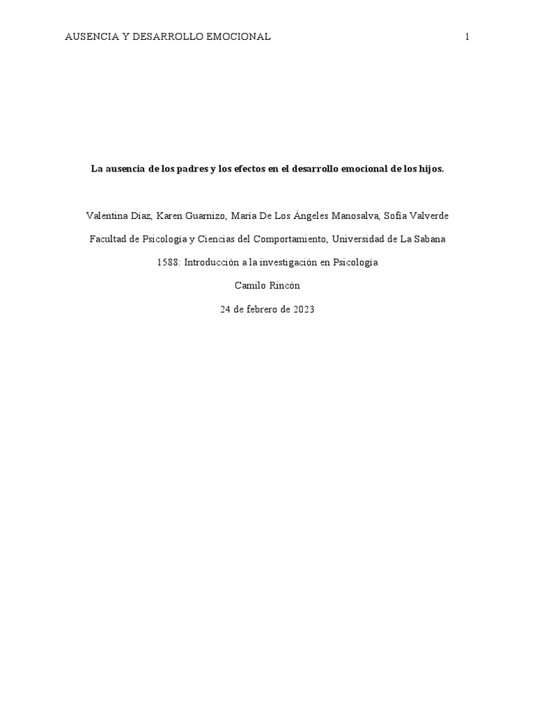 La Ausencia de Los Padres y Los Efectos en El Desarrollo Emocional de ...